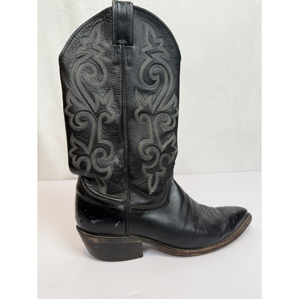 Justin 1408 Mens 9D Black Leather Cowboy Boots Western Pull-On USA Made - Picture 2 of 10